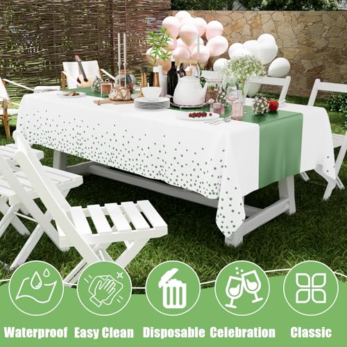 Smiry Disposable Rectangle Plastic 54 x 108 Inch Table Cloth 3 Pack - color: White and Sage Green