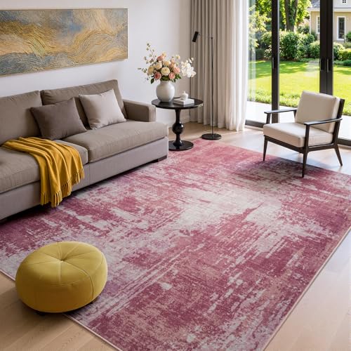 Merelax 4x6 Pink Washable Area Rug Non-Slip Faux Wool Abstract Carpet - color: Pink, size: 4' x 6'(48''x72'')