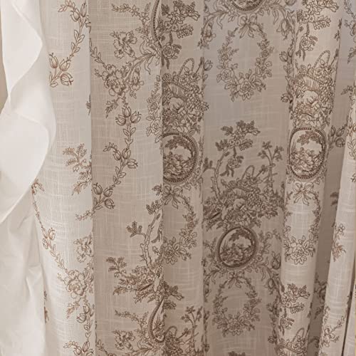 SUOUO Coffee Brown Toile Floral Semi Sheer Curtains 84 Inches 2 Panels - color: Coffee-t, size: 52"W x 84"L (Pack of 2)