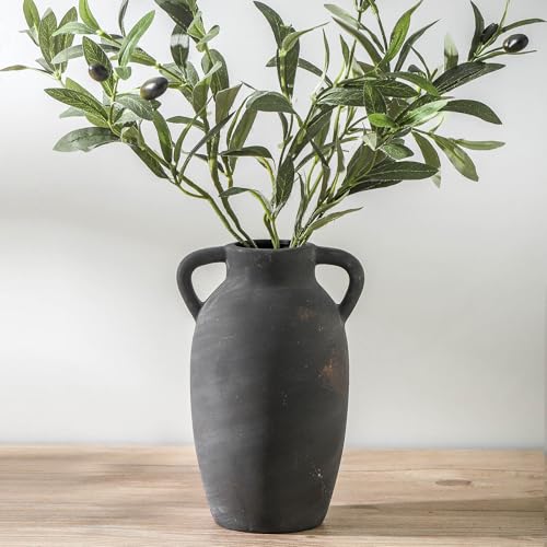 Terracotta Farmhouse Flower Vase, 9.6 Inch Ceramic Rustic Vase with 2 Handles, Decorative Vase Boho Decor for Home Decor, Table, Living Room, Shelf Decoration - color: 110-3-9.6in