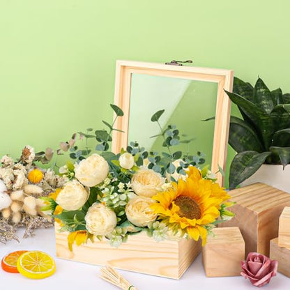 6 Pack Wood Box with Glass Lid, 7.09 x 7.09 x 2.76 inch Wooden Display Box with Hinged Lid for DIY Craft, Collectibles - size: 6 Pack 7.09 x 7.09 x 2.76 inch