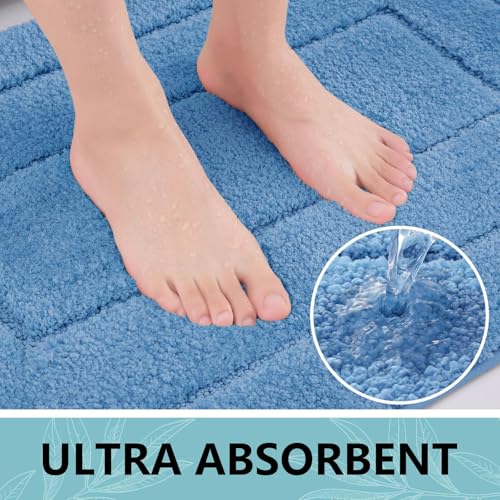 Buganda Microfiber Bathroom Rugs 70x24, Soft Shaggy Absorbent Bath Rugs - color: Blue, size: 70" X 24"