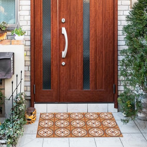 Jvpke Mediterranean Boho Door Mat, Vintage Spanish Tile Doormat Indoor Outdoor Entrance Porch, Boho Bath Mats for Bathroom, Retro Terracotta Round Motif Welcome Mats for Front Door, 17x30 Inches - color: Mediterranean Boho