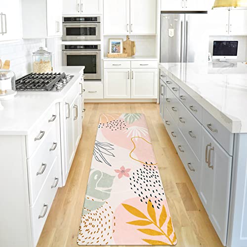 Lahome Pink Washable Runner Rug - 2x6 Non-Slip Throw Hallway Runner Rugs Low-Pile Soft Bedroom Kitchen Runner Rug Boho Botanical Print Carpet Runner for Laundry Room Entryway Bathroom Living Room - color: Pink, size: 2' x 6' (Rectangular)