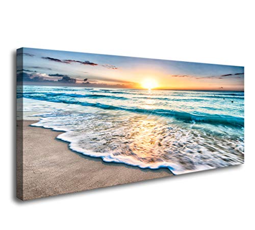 Baisuart S02250 Canvas Prints Wall Art Beach Sunset Ocean Waves Nature Pictures Stretched Canvas Wooden Framed for living Room Bedroom and Office - color: Sunset Waves, size: 40"L x 20"W