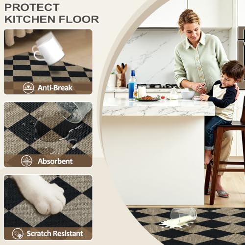 Kitchen Rug Sets and Mats Non Skid Washable of 2 PCS, Checkered Rug - color: Checkered, size: 17.3"x30"+17.3"x47"