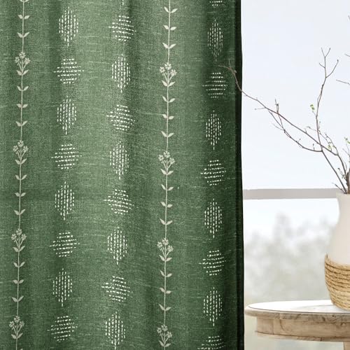 63 Inch Length Dark Green Boho Curtains 2 Panels Set, Semi Sheer Country Plaid Look Drapes for Living Room Bedroom Dining Room - color: Olive Green, size: 52"W x 63"L (Pack of 2)