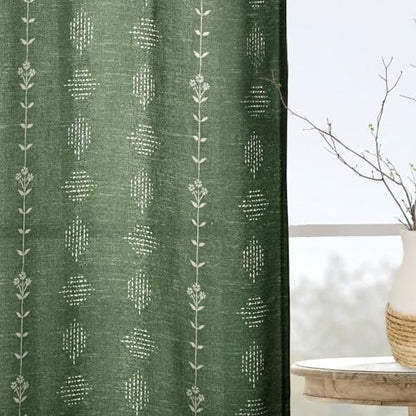 63 Inch Length Dark Green Boho Curtains 2 Panels Set, Semi Sheer Country Plaid Look Drapes for Living Room Bedroom Dining Room - color: Olive Green, size: 52"W x 63"L (Pack of 2)