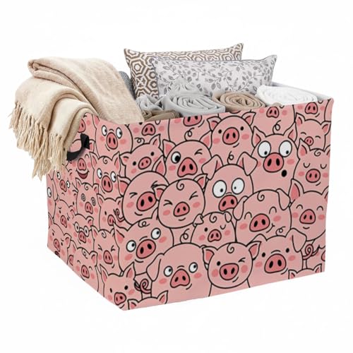 Funny Pig Laundry Hamper, 56L Large Foldable Laundry Basket with Handles, for Family Clothes, Toy Storage Bin, Blankets,Decorative Organizer for Shelves & Closet Home Decor Bedroom & Nursery - color: Funny Pig