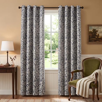jinchan Blue Floral Curtians 90 Inch Room Darkening Grommet 2 Panels - color: *Dusty Blue, size: 50"W x 90"L (Pack of 2)
