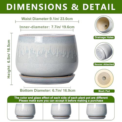 9 Inch Ceramic Pots for Plants, Indoor Plant Pots, Grey-White - size: 9 Inch, style: Grey-white