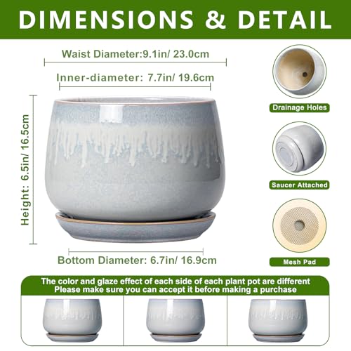9 Inch Ceramic Pots for Plants, Indoor Plant Pots, Grey-White - size: 9 Inch, style: Grey-white