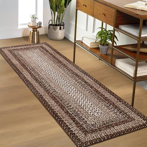 RUGSREAL Braided Print Runner Rug 2x8 Machine Washable Hallway Runner Rugs - color: Brown, size: 2' x 8' (Runner)