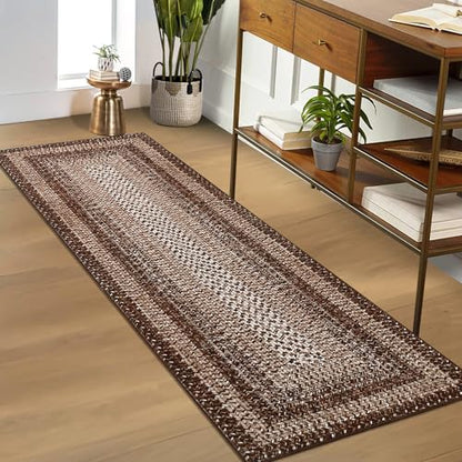 RUGSREAL Braided Print Runner Rug 2x8 Machine Washable Hallway Runner Rugs - color: Brown, size: 2' x 8' (Runner)
