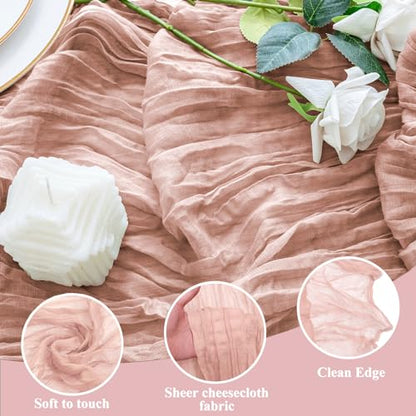 Cheesecloth Table Runner 10FT 12Pcs Dusty Pink Boho Gauze Sheer Runners - color: Dusty Pink, size: 12 Pack