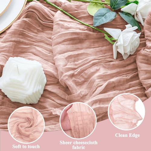 Cheesecloth Table Runner 10FT 2Pcs Dusty Pink Boho Gauze Sheer Runners - color: Dusty Pink, size: 2 Pack