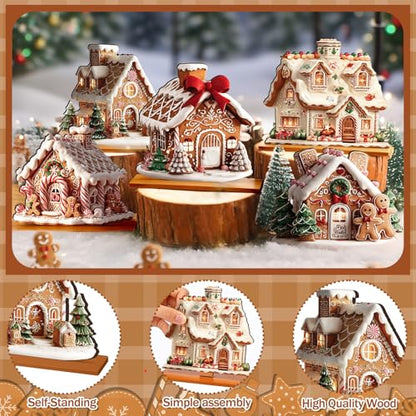 RattanView 5 Pcs Gingerbread Christmas Table Decor, Gingerbread Village Set - style: Gingerbread House
