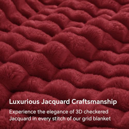 BEDELITE 3D Checked Burgundy Fleece Throw Blanket for Couch, 50x60 Inches - color: Burgundy, size: Throw(50"x60")