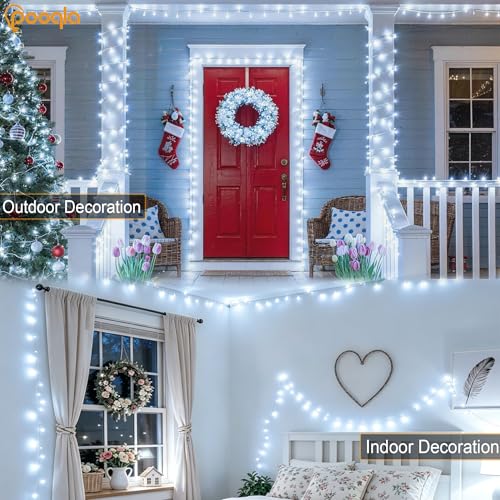 Pooqla String Lights Battery Powered, 4x50 LED Cool White Christmas Lights - color: Cool White, size: 50 LED x4