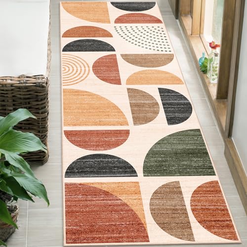 MUJOO Boho Runner Rug Washable,2x6 Area Rugs Non Slip Modern Abstract - color: Rust and Brown, size: 2' x 6' (Rectangular)