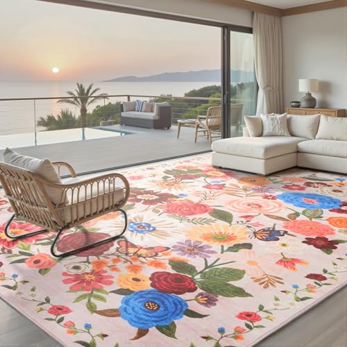 Blush Floral Area Rug 10x14 for Living Room Bedroom - color: Blush Beige, size: 10' x 14' (Rectangular)