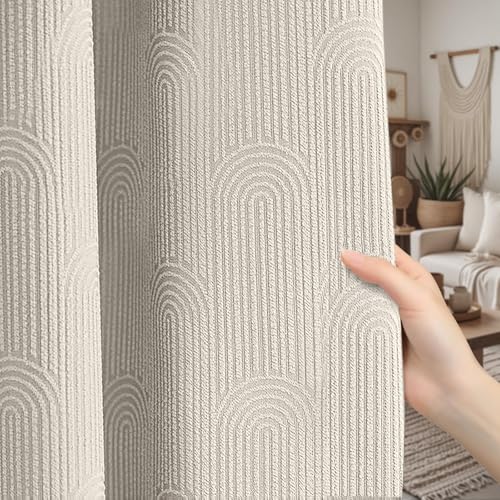 Beige Boho Blackout Curtains 2 Panels for Bedroom 52W*84L - color: Beige, size: 52"W x 84"L (Pack of 2)