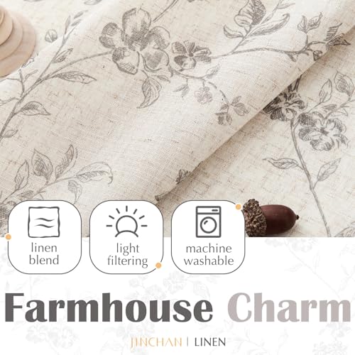 jinchan Floral Linen Kitchen Tier Curtains, 24 Inch, 2 Panels, Gray - color: Alisa Gray, size: 26"W x 24"L (Pack of 2)