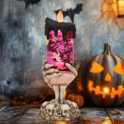 Eldnacele Ghost Snow Globe Flameless Candle Battery Operated with Timer - color: 4-ghost Skeleton Hand