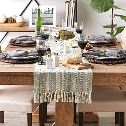 DII Braided Stripe Table Runner, 15x72 with 2.5" Fringe, Artichoke Green - size: 15x72" (15x77", Fringe Included)