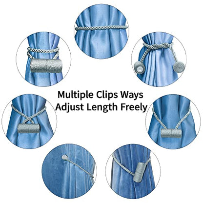 18 Inch Strong Magnetic Curtain Tiebacks, Curtain Holdbacks Modern Upgrade Strong 2021 New Twisted Style Decorative Drapery Rope Tie Backs(2 Pack Grey Blue) - color: Grey Blue