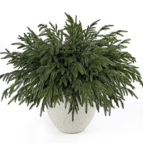16 Pcs Christmas Norfolk Pine Branches, Real Touch Stems Xmas Decorations