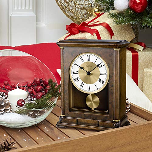 Bulova B1860 Vanderbilt Mantel Clock, Warm Walnut 12.25 x 9 x 4.75