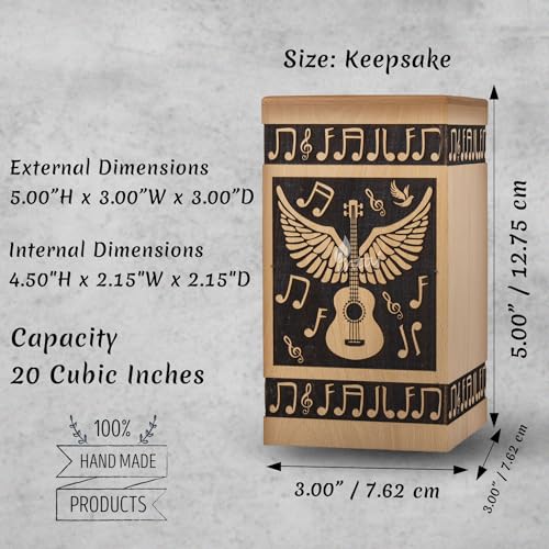 Guitar Wings Keepsake Urns for Human Ashes, Set of 4, Beechwood - color: Beechwood, size: Keepsake Set of 4 (20 Cu In Each)