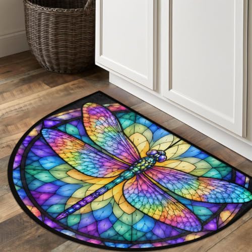 Dragonfly Half Round Door Mat Outdoor Doormat Bedroom Entrance Rug A21 - color: A-21 Dragonfly