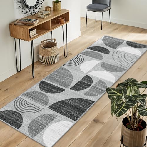 MUJOO Runner Rug Washable,2x6 Area Rugs Non Slip Modern Abstract Boho - color: Black and Grey, size: 2' x 6' (Rectangular)