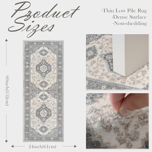Seavish Boho 24x60 Bathroom Runner Rug, Gray Vintage Bathroom Floor Carpet - color: Grey, size: 24 x 60 inch