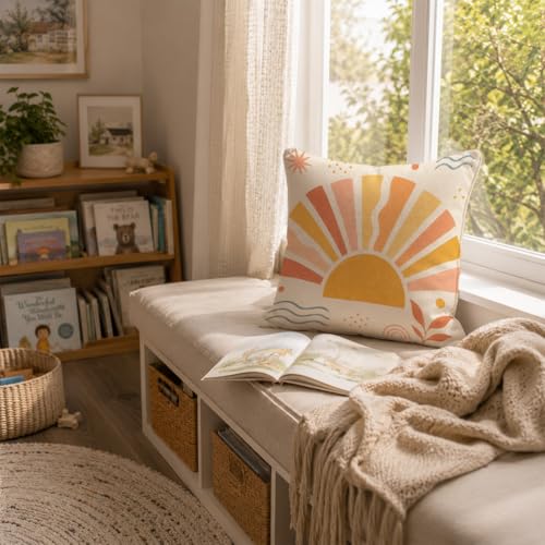 ORAFOUDUO Mid Century Abstract Sun Throw Pillow Cover 18x18 - color: Sun