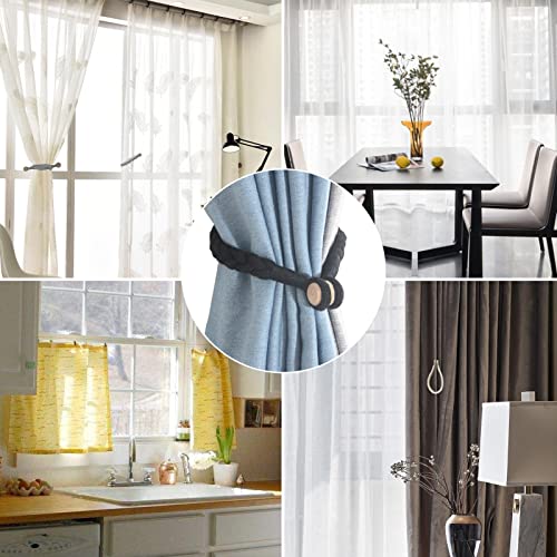 Magnetic Soft Curtain Tiebacks Rope Cotton Window Curtain Holdbacks Porlau - color: Black, size: 6 Pack