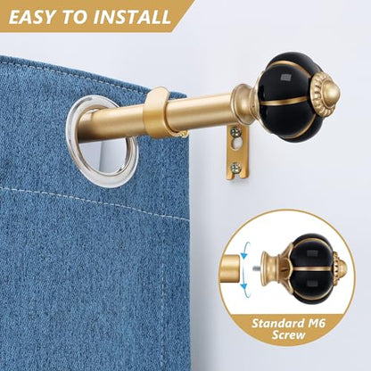 Ceramic Curtain Rods for Windows 66 to 120 Inch 1 Inch Adjustable - color: Gold Black, size: 66"-120"