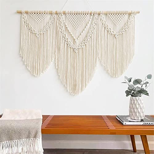 guzhiou Large Macrame Wall Hanging, Boho Woven Tapestry Decor Art, 43"x32" - color: Beige-Triangle