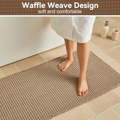 Triohero Waffle Runner Rug Bathroom, Long Boho Bath Mat, 24x72 Beige - color: Beige, size: 2' X 6' (Runner)