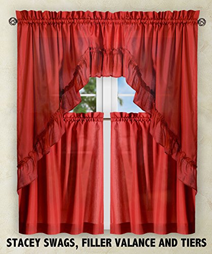Ellis Curtain Stacey 54-by-13 Inch Ruffled Filler Valance (Red) - color: Red