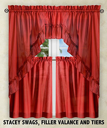 Ellis Curtain Stacey 54-by-13 Inch Ruffled Filler Valance (Red) - color: Red