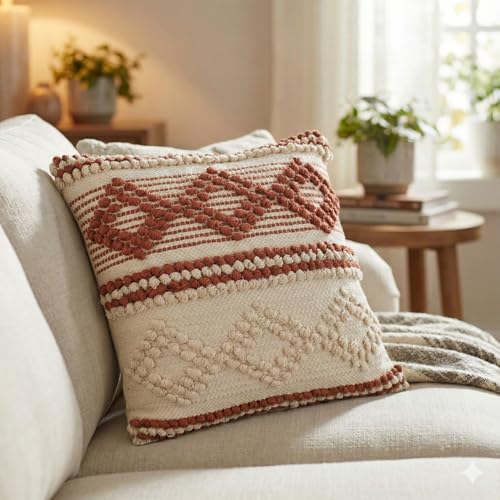 TreeWool 100% Cotton Woven Throw Pillow Cover (Pack of 1, 18" x 18", Kaavi) - color: Kaavi