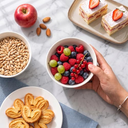Small Ceramic Bowls Set of 6, 10 oz Cute Bowls, White Dessert Bowls - size: 4.5 inch 10 oz (White Rim)