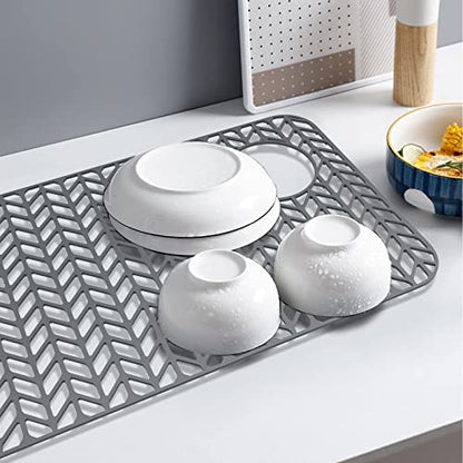 AWOKE Sink Protectors for Kitchen Sink,Kitchen Sink Protector Mat - 28.6" x 14.5" Heat-Resistant Silicone Folding Non-Slip Mat for Stainless Steel Sink with Right Drain (Grey) - size: 28.6 x 14.5 inches