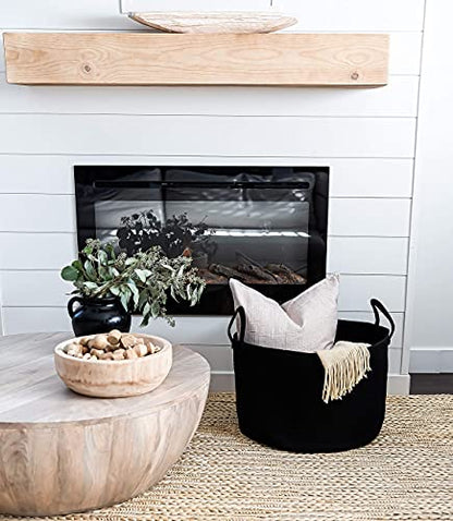 OrganiHaus Round Toy Basket & Blanket Basket, Cotton Rope 20x13" - color: Full Black, size: Wide