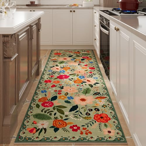 Rugcomf Runner Rug 2'7"x8' Washable, Green - color: Green, size: 2'7" x 8' (Rectangular)