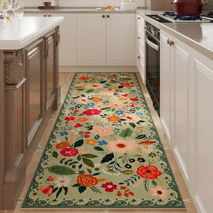 Rugcomf Runner Rug 2'7"x8' Washable, Green - color: Green, size: 2'7" x 8' (Rectangular)