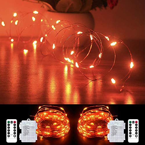Orange Fairy String Lights Battery Operated,2 Pack 33ft 100 LED Waterproof Orange Halloween Twinkle Firefly String Lights with Remote& 8 Lighting Modes Indoor Outdoor Christmas Patio Party Decor - color: Orange 33FT Fairy Lights-2Pack